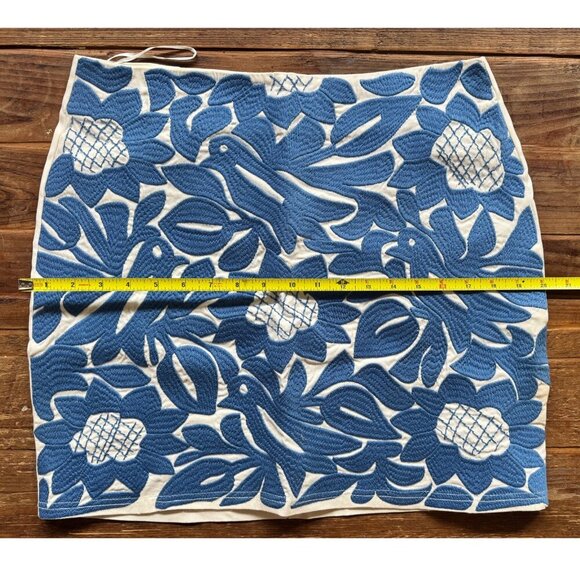 J. Marie Embroidered Mini Skirt | Blue White Tropical Floral Birds | Size S est. - Picture 3 of 10